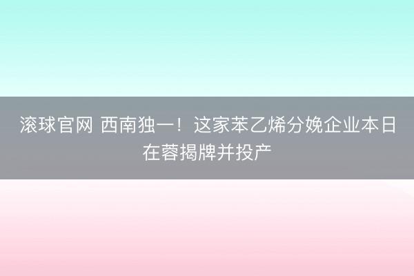 滚球官网 西南独一！这家苯乙烯分娩企业本日在蓉揭牌并投产