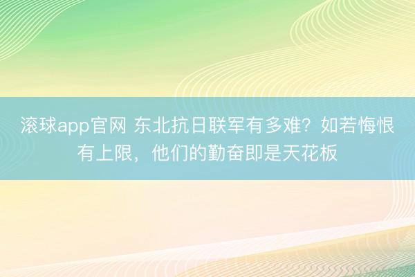 滚球app官网 东北抗日联军有多难？如若悔恨有上限，他们的勤奋即是天花板